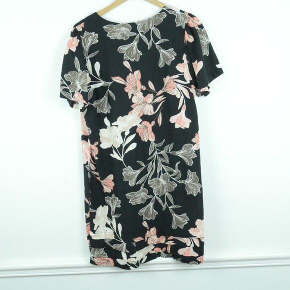 Nicole Miller Large Dress 100% Linen Relaxed Popover Beachy Dark Floral Ruffle - Picture 7 of 7